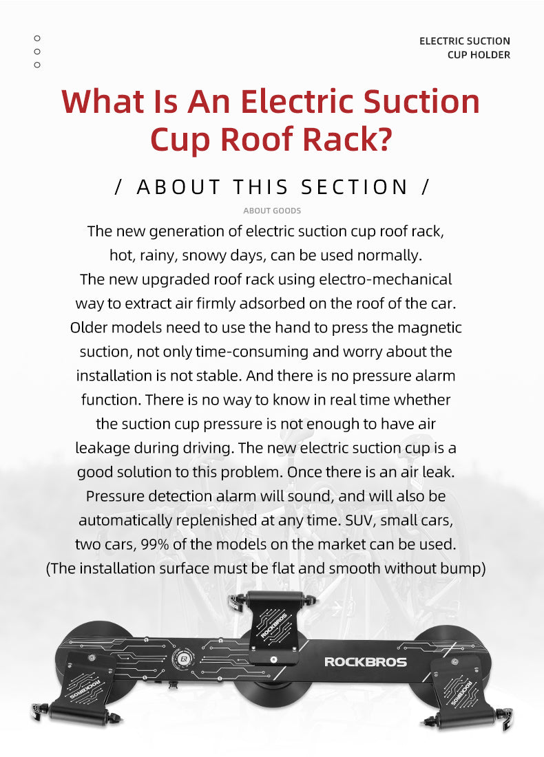 ROCKBROS Electric Suction Cup Roof Rack for 1-3 Bikes