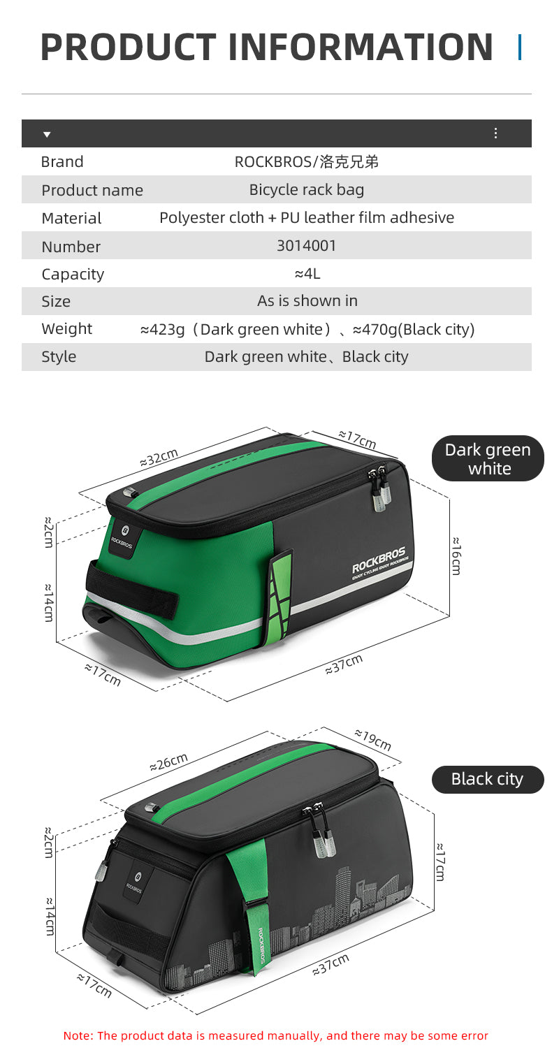 ROCKBROS Bicycle Carrier Bag Large Capacity for Travel MTB Rack Bag Rear Seat Pannier Bag With Rain Cover