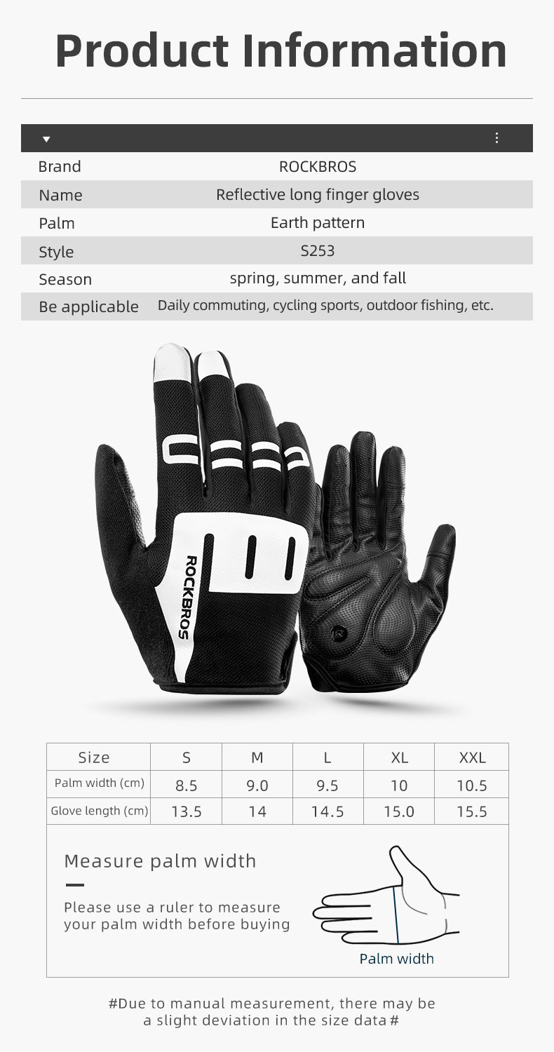 ROCKBROS Bike Cycling Gloves Shockproof Breathable Touch Screen Reflective Full Finger Gloves