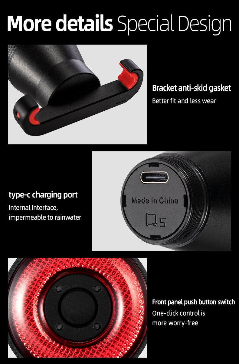 ROCKBROS 1000 Lumen Front Bike Light V9M-1000 + Bicycle Smart Brake & Tail Light Q5