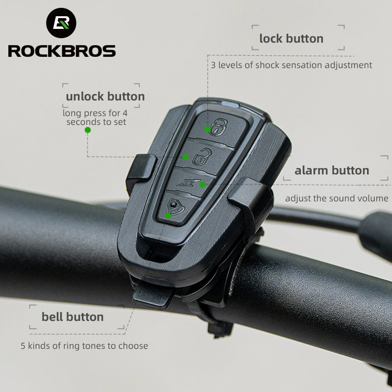 ROCKBROS Bike Horn Alarm with Remote 115dB Wireless Anti-Theft Vibration Bicycle Bell