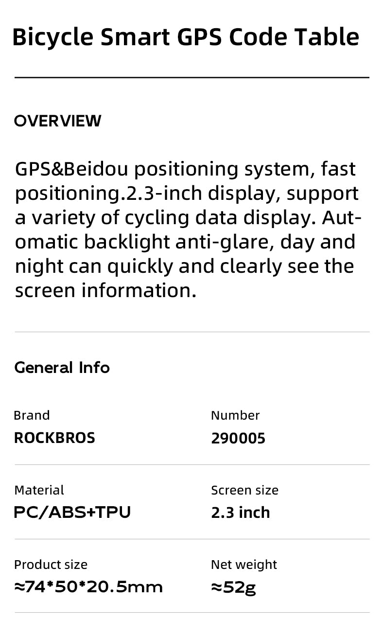 ROCKBROS Bike Cycling GPS Computer Bluetooth Wireless Speedometer IPX7 Waterproof