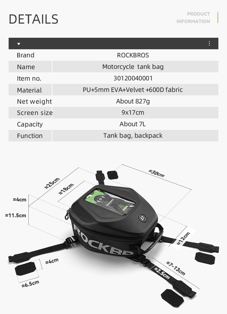 ROCKBROS Hard Shell Motorcycle Tank Bag Waterproof Saddle Motorcycle Bag Phone Pouch Universal Touch Screen Fit Cell Phone Under 7 Inch