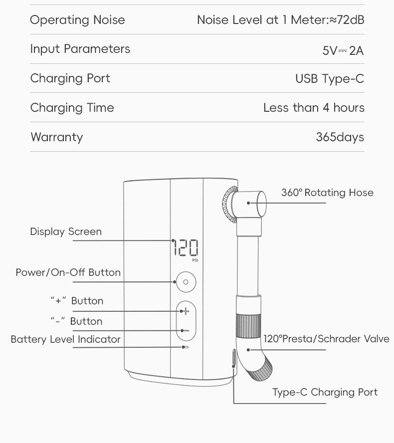 ROCKBROS Electric Bike Tire Pump Portable Motorcycle Bicycle Tyre Air Inflator 150PSI