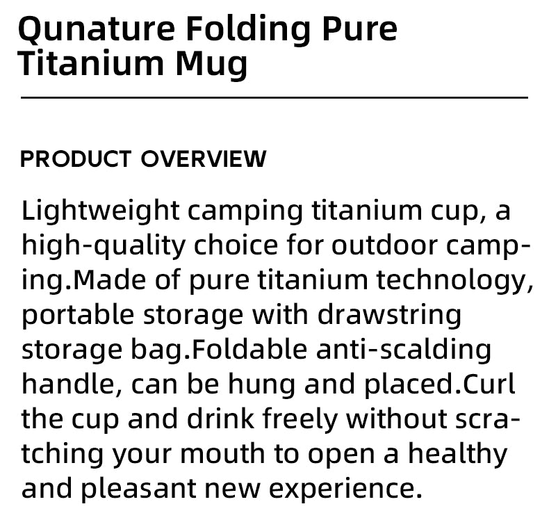 Qunature Pure Titanium Water Drink Cup 375ML Outdoor Camping Picnic Ultralight