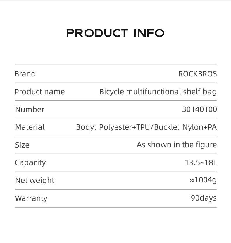 ROCKBROS Waterproof Bicycle Bike Rear Rack Bag Cycling Travel Trunk Bag 18L