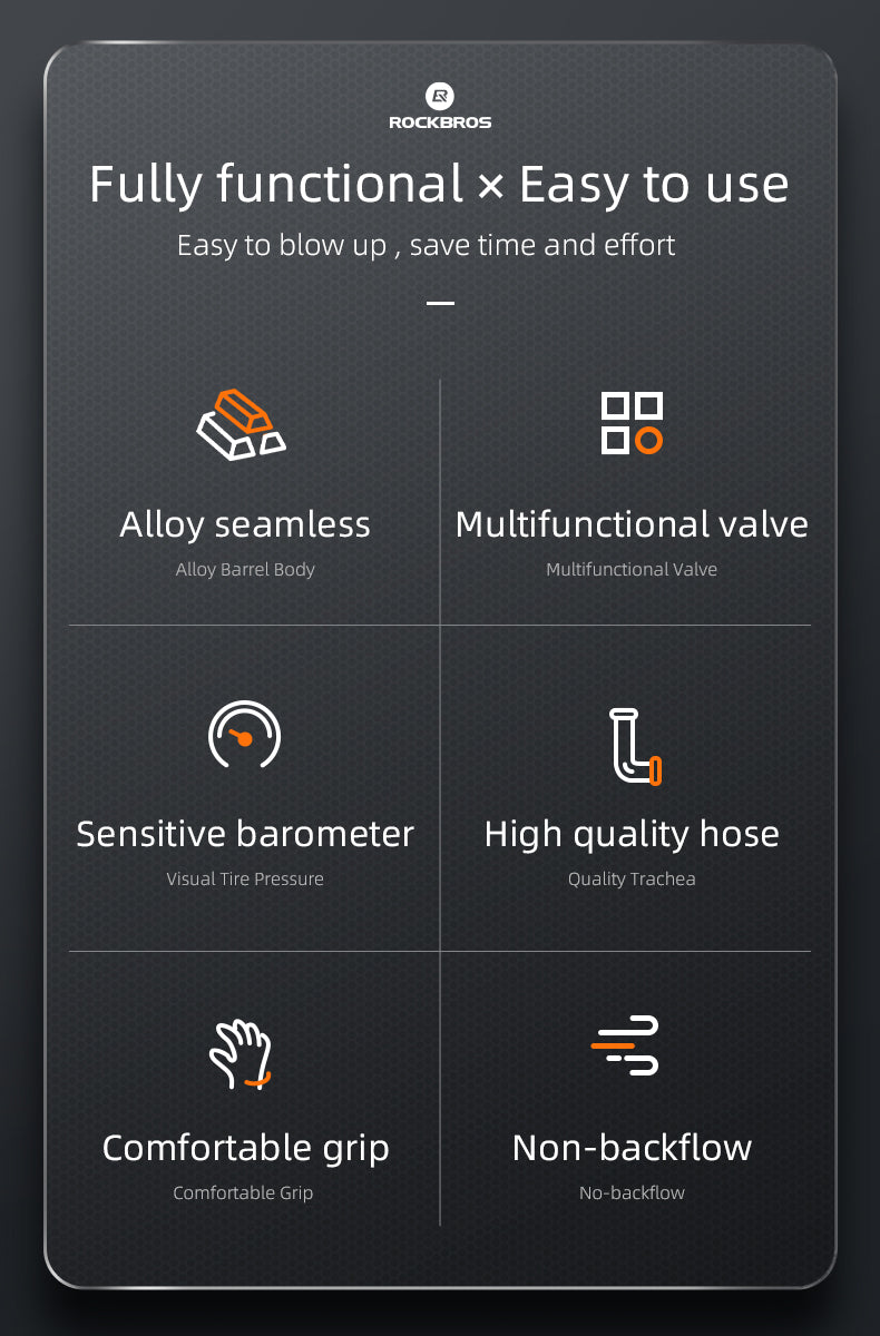 ROCKBROS Bicycle Floor Pump with Gauge 160 PSI High Pressure Tyre Inflator Schrader/Presta Valve For Bike Motorcycle Basketball