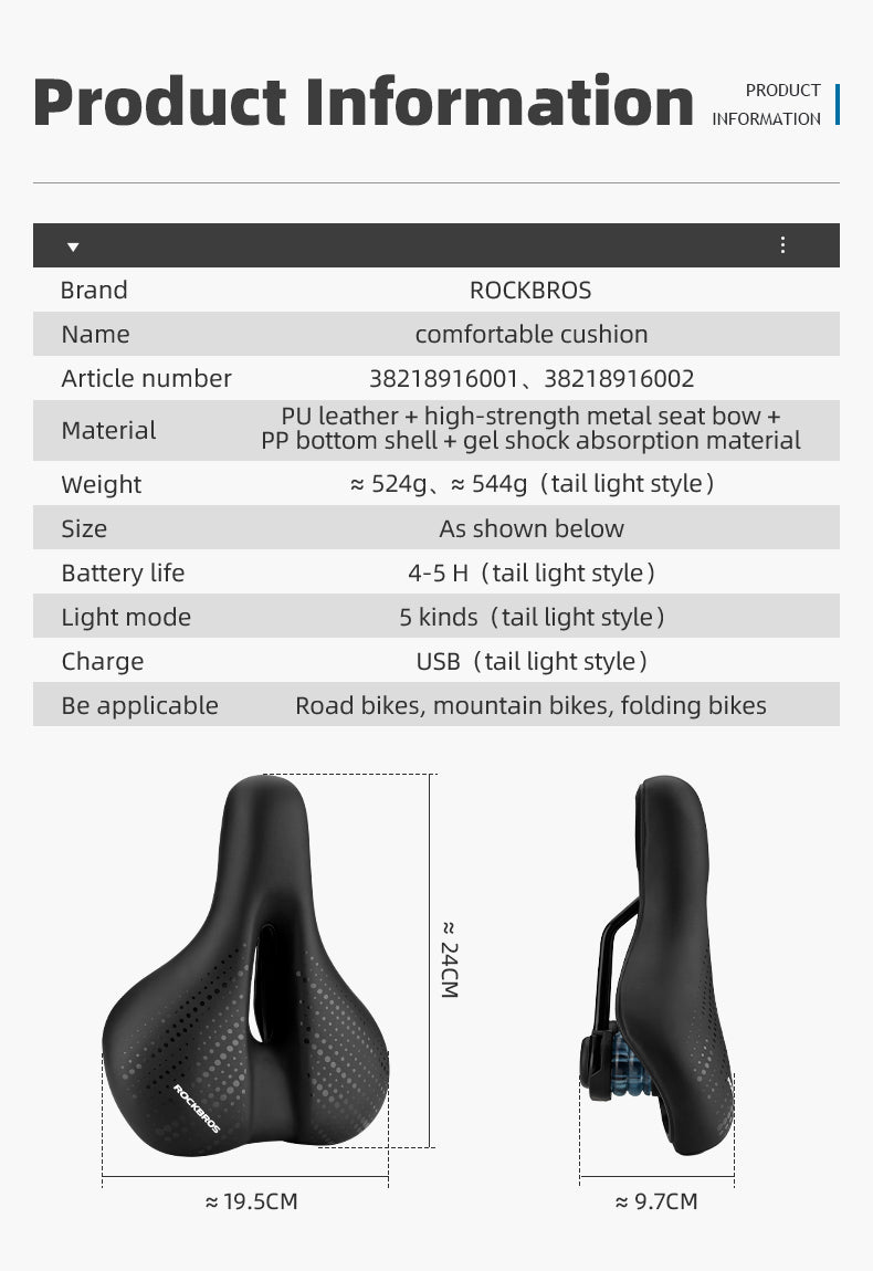 ROCKBROS Cycling Bicycle Bike Saddle Seat Sponge Shockproof Hollow Breathable Soft Cushion