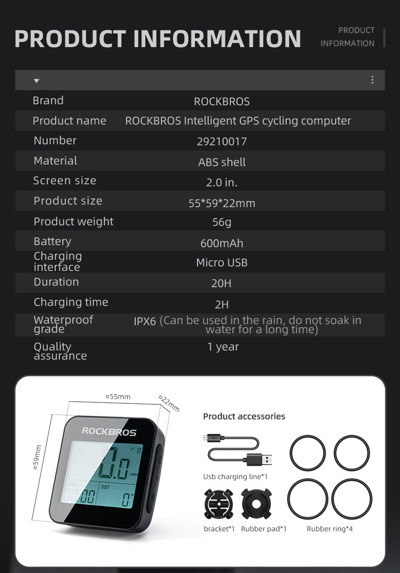 ROCKBROS Smart GPS Speedometer for MTB Road Bike IPX6 Waterproof Backlight Cycling Computer ABS Lightweight Wireless