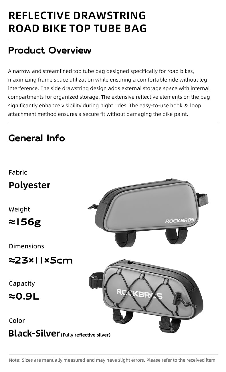 ROCKBROS Bicycle Top Tube Bag Cycling Road Bike Frame Bag Waterproof Reflective