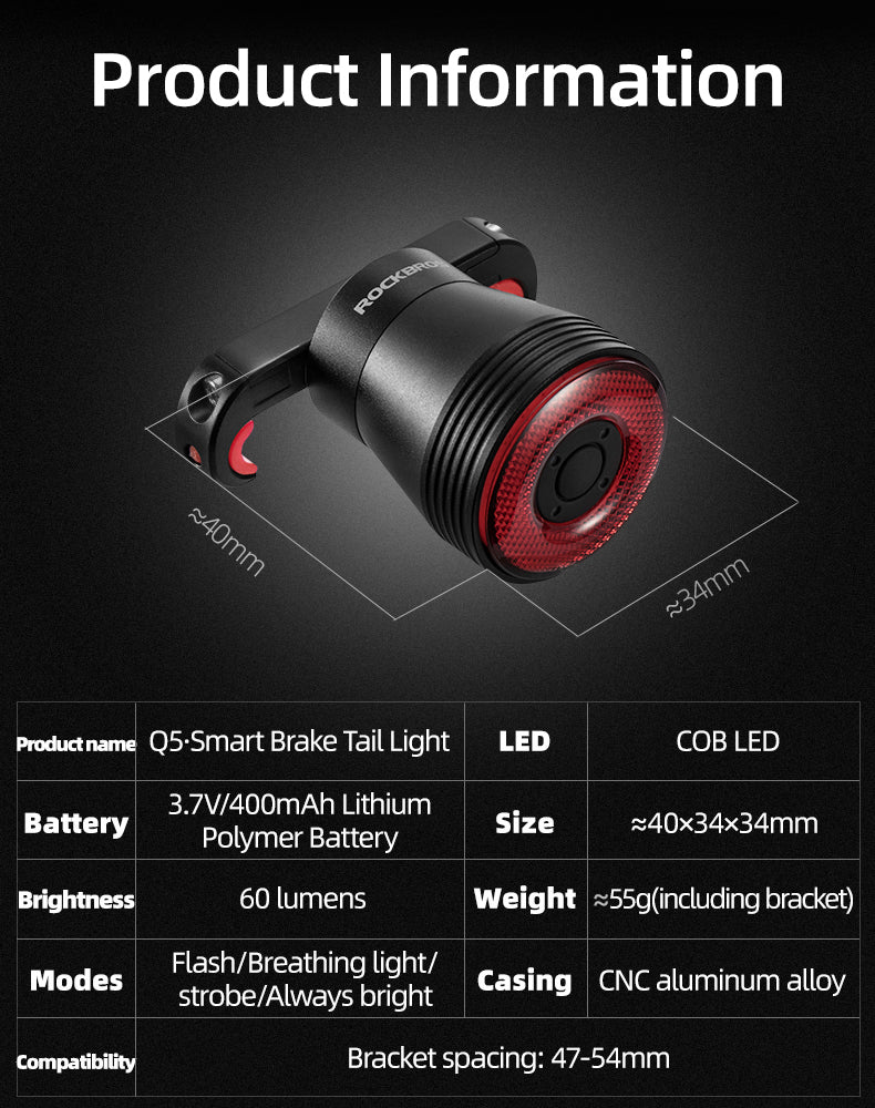 ROCKBROS 1000 Lumen Front Bike Light V9M-1000 + Bicycle Smart Brake & Tail Light Q5