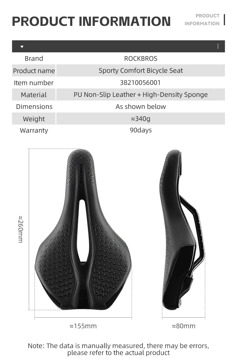 ROCKBROS Bicycle Saddle Cycling Sporty Comfort Bike Seat Hollow Breathable Shockproof