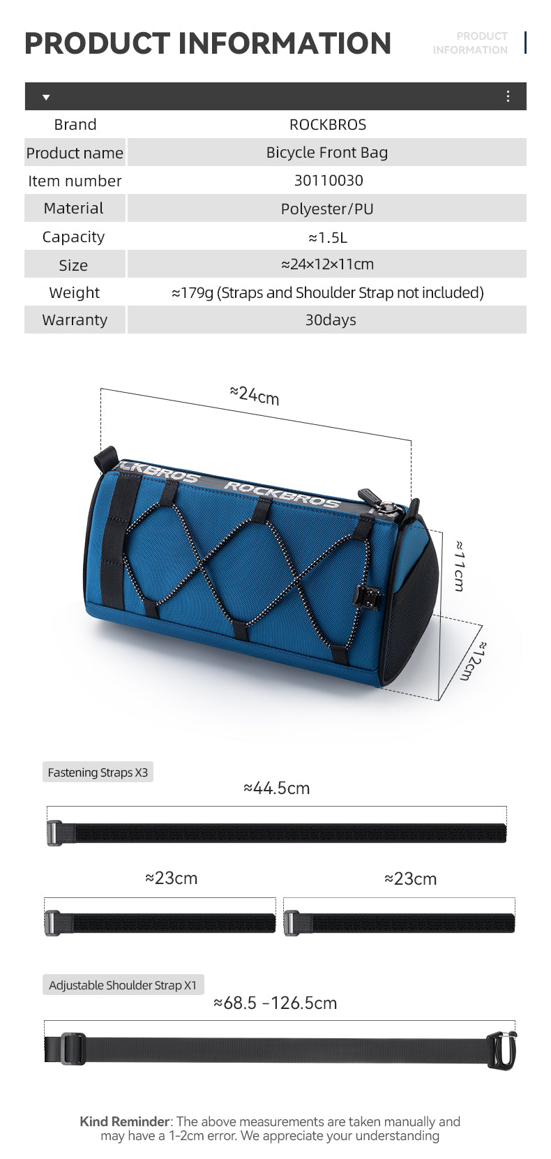 ROCKBROS Bicycle Front Handlebar Bag 1.5L Reflective MTB Road Bike Cycling Bag