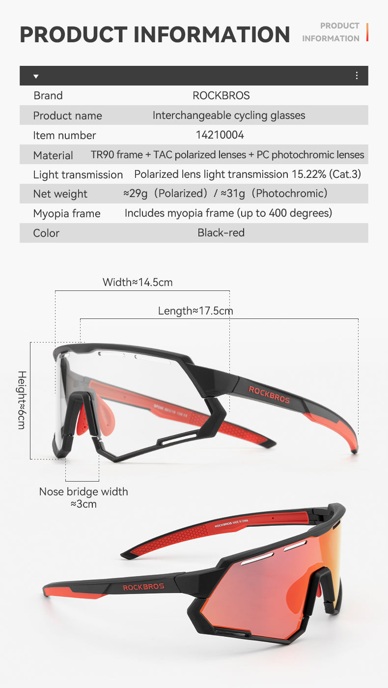 ROCKBROS Bicycle Cycling Sunglasses Polarized 2 Lens Interchangeable