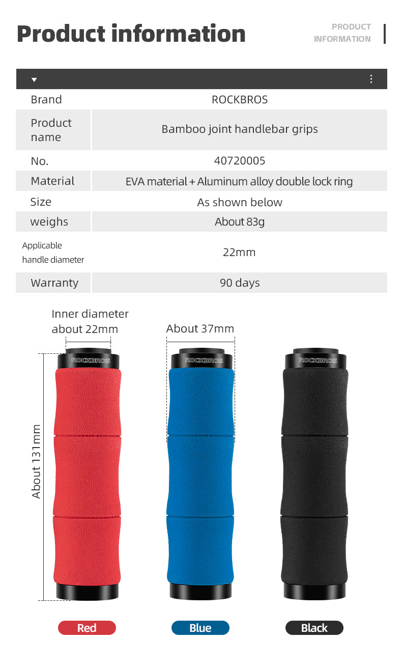 ROCKBROS Bike Grips Shock Absorption Foam Bike Handle Grips Soft Comfortable Non-Slip Double Locked on