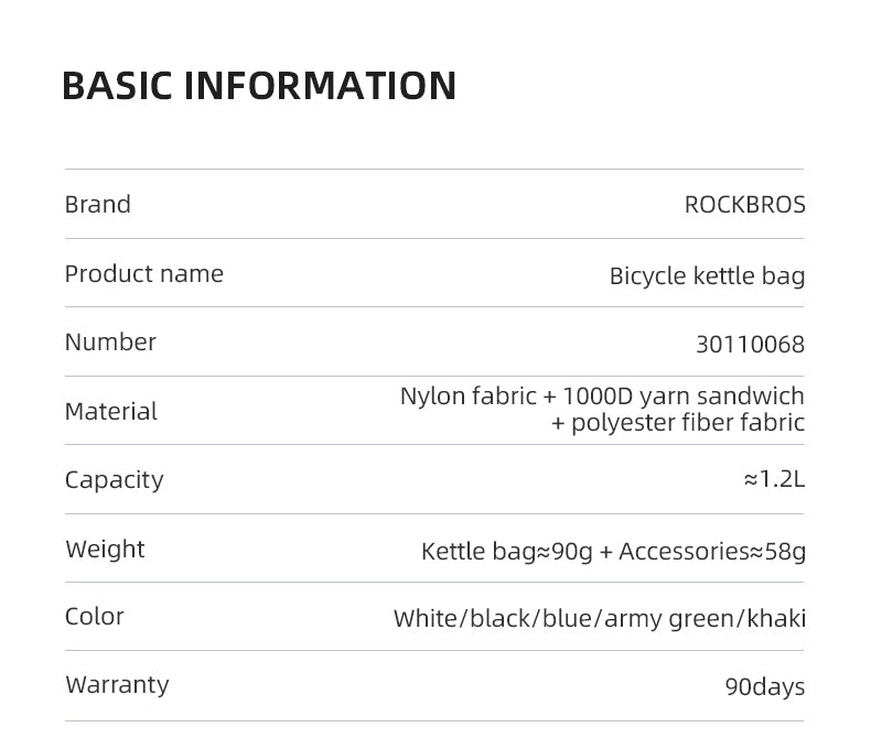 ROCKBROS Bicycle Water Bottle Bag Drawstring Adjustable Insulated Brompton Folding Bike Bag Portable Scooter Bag