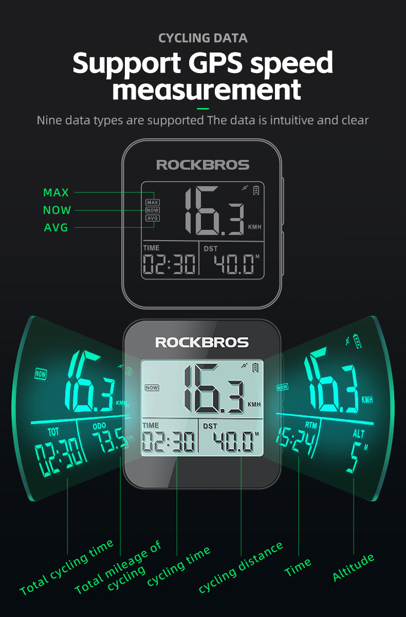 ROCKBROS Smart GPS Speedometer for MTB Road Bike IPX6 Waterproof Backlight Cycling Computer ABS Lightweight Wireless