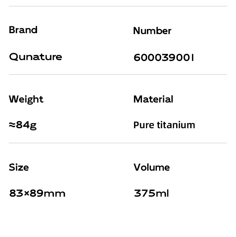 Qunature Pure Titanium Water Drink Cup 375ML Outdoor Camping Picnic Ultralight