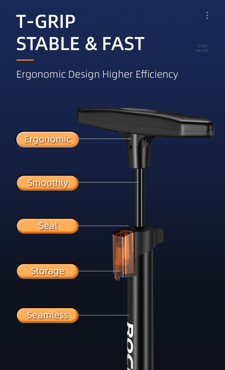 ROCKBROS Bicycle Floor Pump with Gauge 160 PSI High Pressure Tyre Inflator Schrader/Presta Valve For Bike Motorcycle Basketball