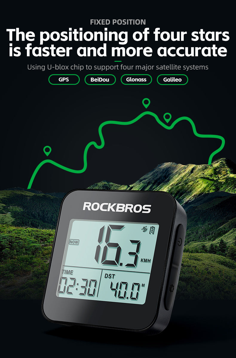 ROCKBROS Smart GPS Speedometer for MTB Road Bike IPX6 Waterproof Backlight Cycling Computer ABS Lightweight Wireless