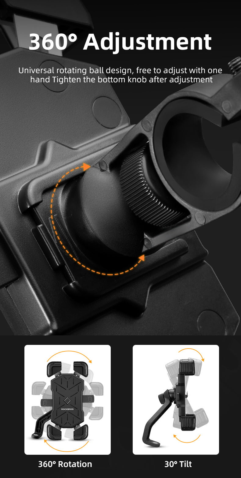 ROCKBROS Quick Release Motorcycle Phone Holder Shockproof 360° Adjustable MTB Phone Mount Anti-slip Road Bicycle Phone Bracket Bike Accessories