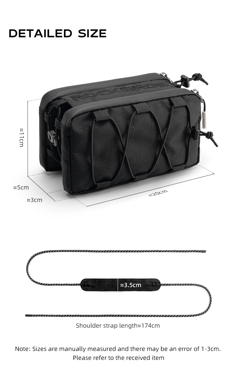ROCKBROS Bike Bicycle Cycling Frame Bag 1L Adjustable Narrow Side Drawstring