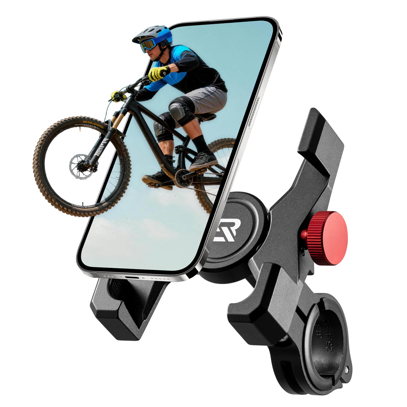Durable ROCKBROS metal bicycle phone mount for bumpy roads.
#Mounting Style_Handlebar Clamp Mount
