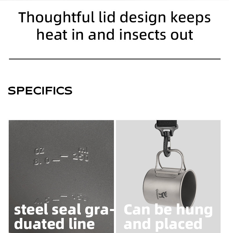 Qunature Pure Titanium Water Drink Cup 375ML Outdoor Camping Picnic Ultralight