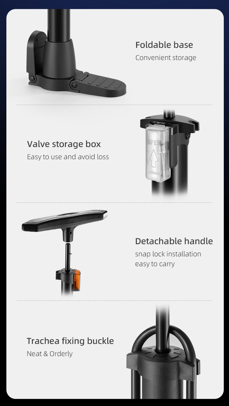 ROCKBROS Bicycle Floor Pump with Gauge 160 PSI High Pressure Tyre Inflator Schrader/Presta Valve For Bike Motorcycle Basketball