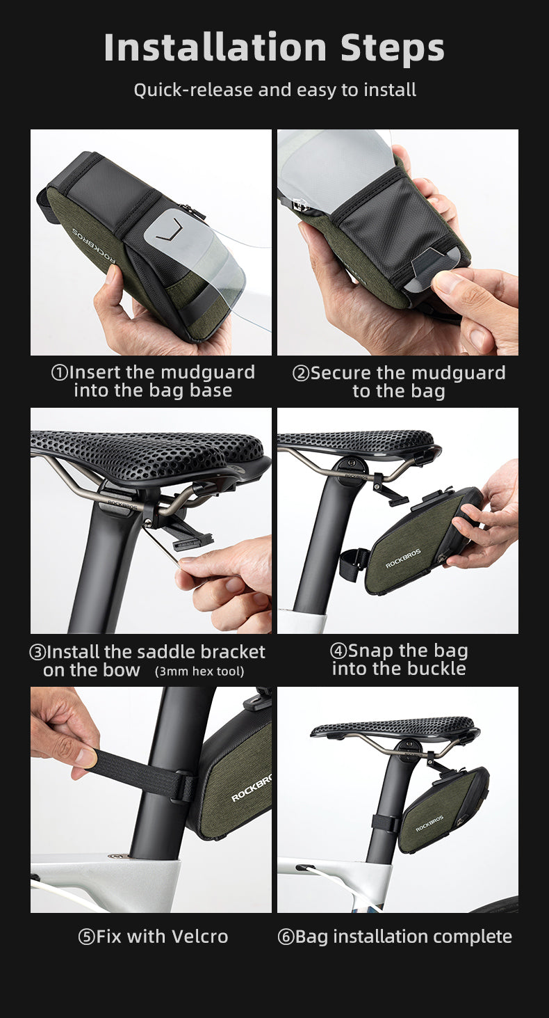 ROCKBROS Bicycle Bike Cycling Tail Bag With Mudguard Quick Release Saddle Bag