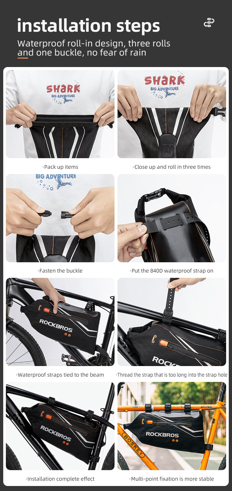 ROCKBROS Bicycle Frame Bag 3.5L Cycling Pack Seat Top Tube Bike Wedge Panniers