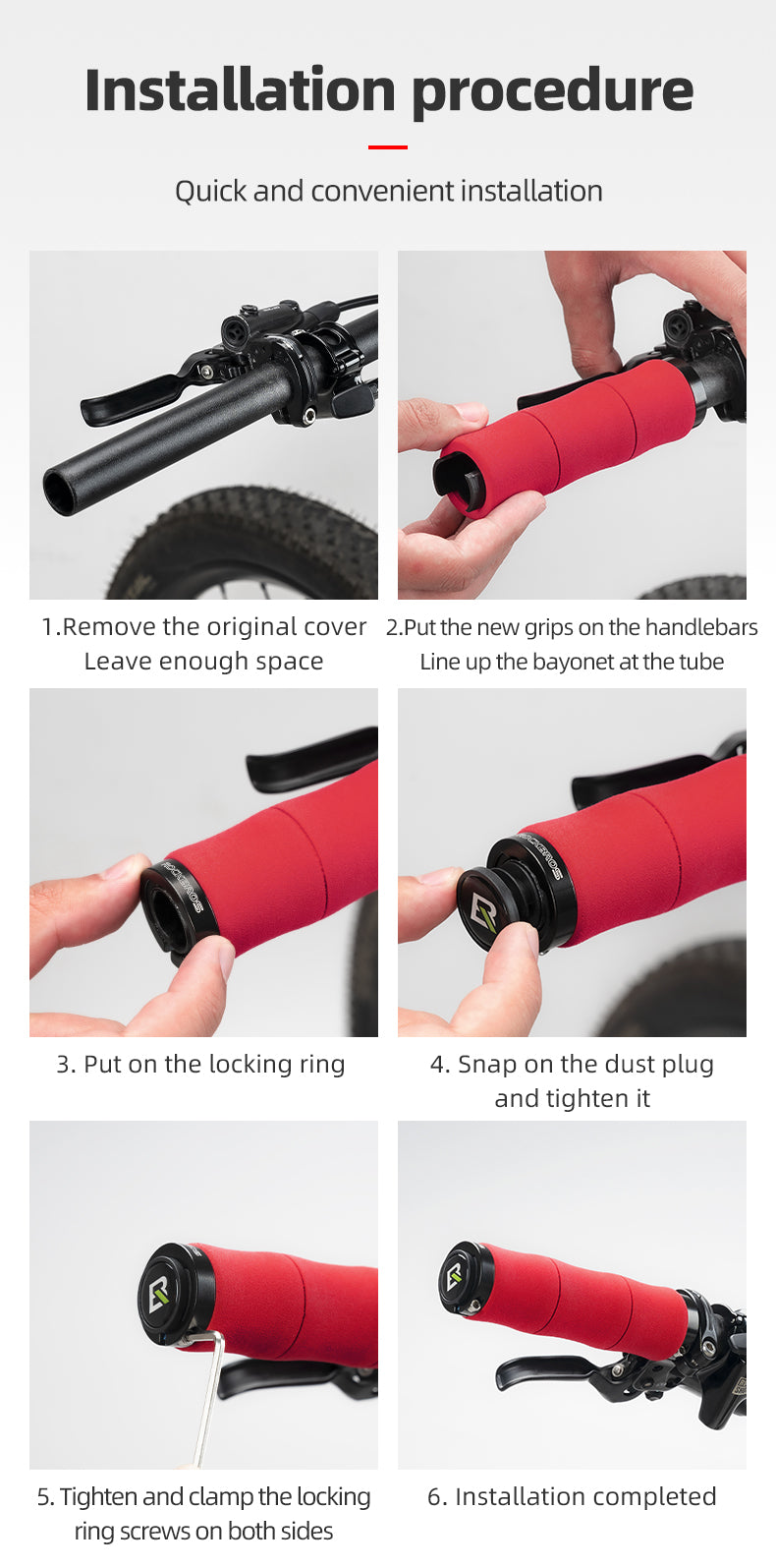 ROCKBROS Bike Grips Shock Absorption Foam Bike Handle Grips Soft Comfortable Non-Slip Double Locked on