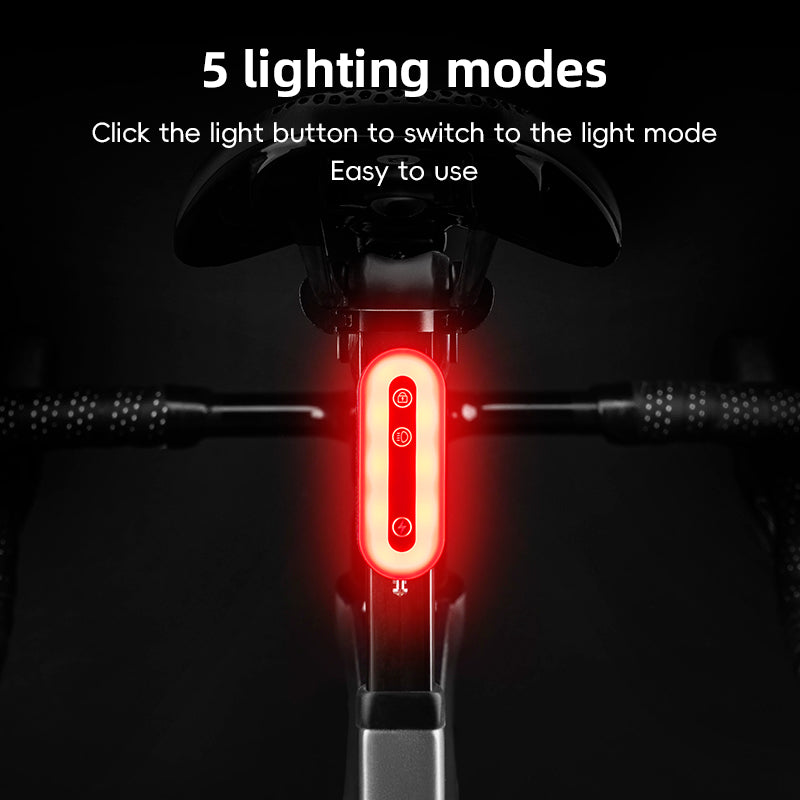 ROCKBROS Smart Bluetooth Bike Lock Light Brake Sensing Saddle Taillight USB-C IPX6 Waterproof
