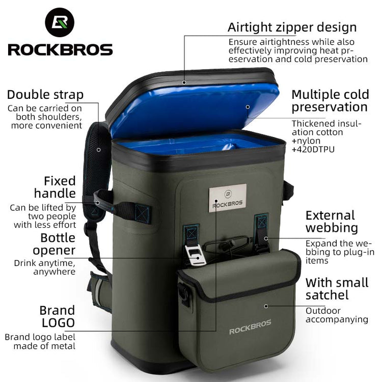 ROCKBROS Outdoor Backpack Cooler Bag Hiking Camping Picnic Insulated Storage Bag