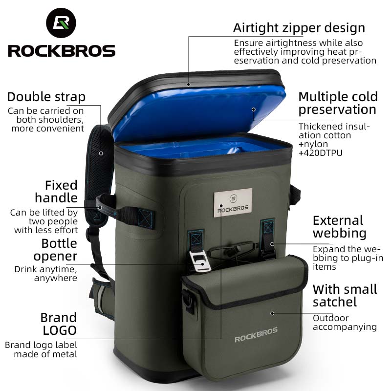 ROCKBROS Outdoor Backpack Cooler Bag Hiking Camping Picnic Insulated Storage Bag