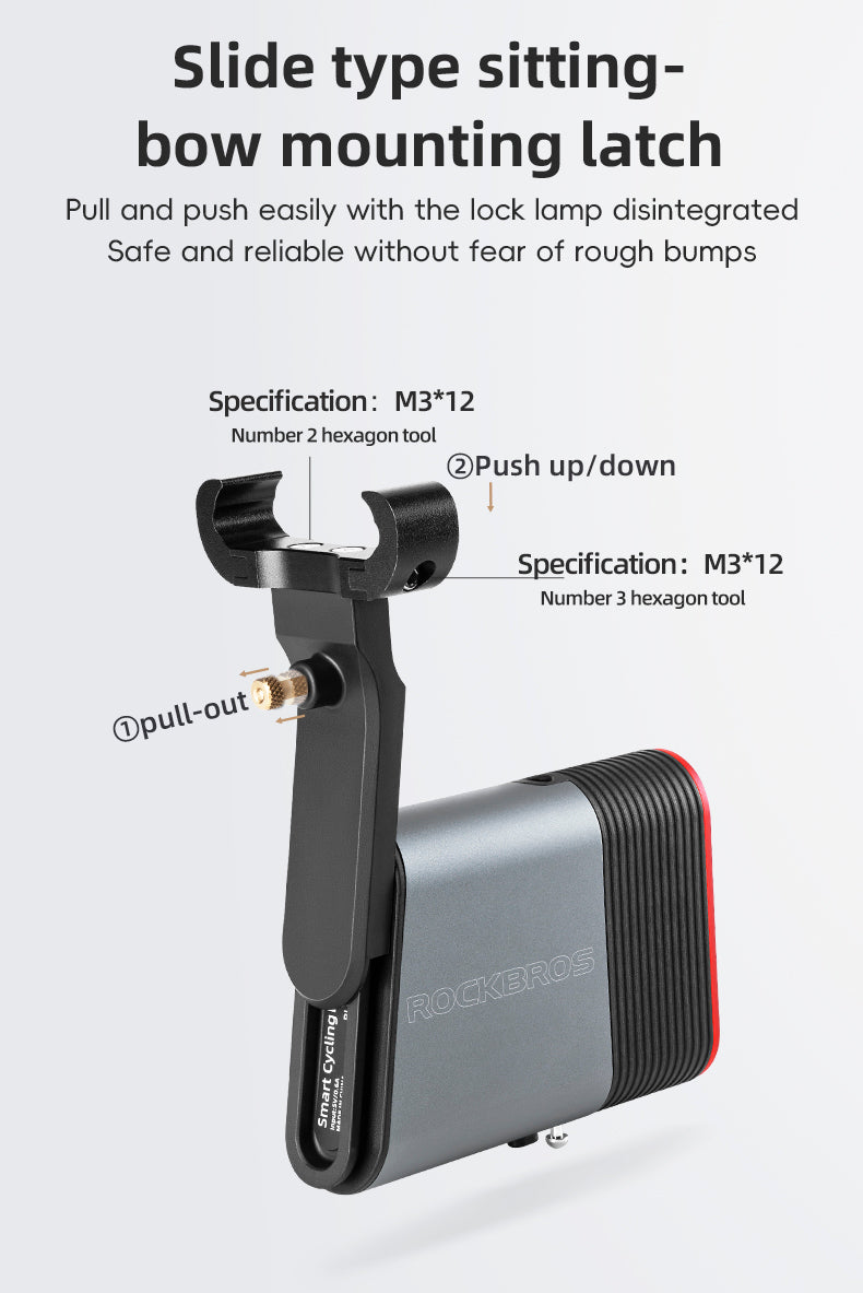 ROCKBROS Smart Bluetooth Bike Lock Light Brake Sensing Saddle Taillight USB-C IPX6 Waterproof