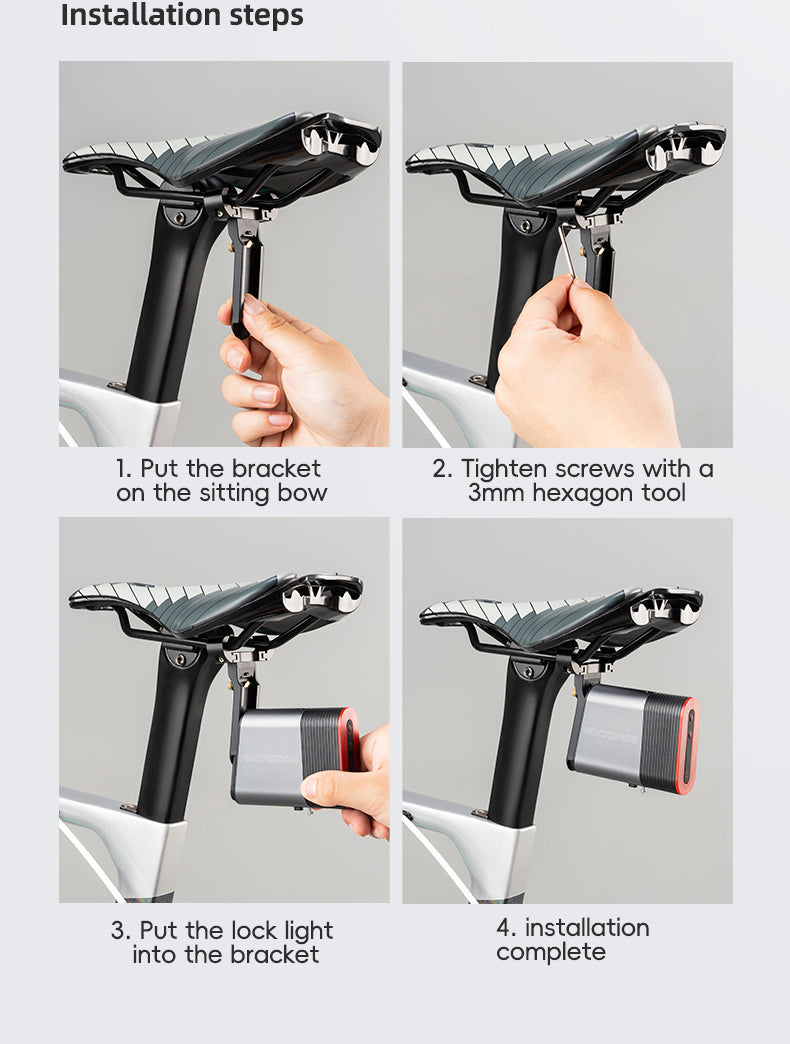 ROCKBROS Smart Bluetooth Bike Lock Light Brake Sensing Saddle Taillight USB-C IPX6 Waterproof