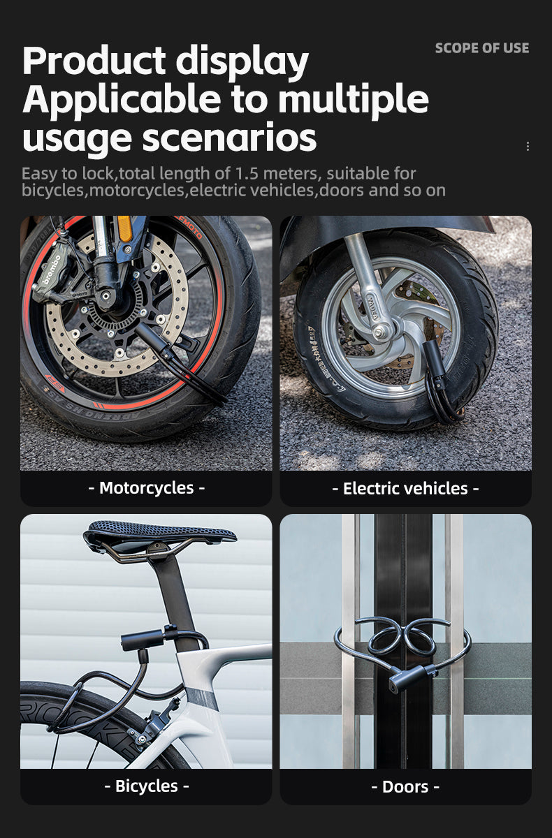 ROCKBROS Bicycle Stell Cable Lock Security Anti-theft Portable Key Lock for MTB Road Bike Motorcycle Lock