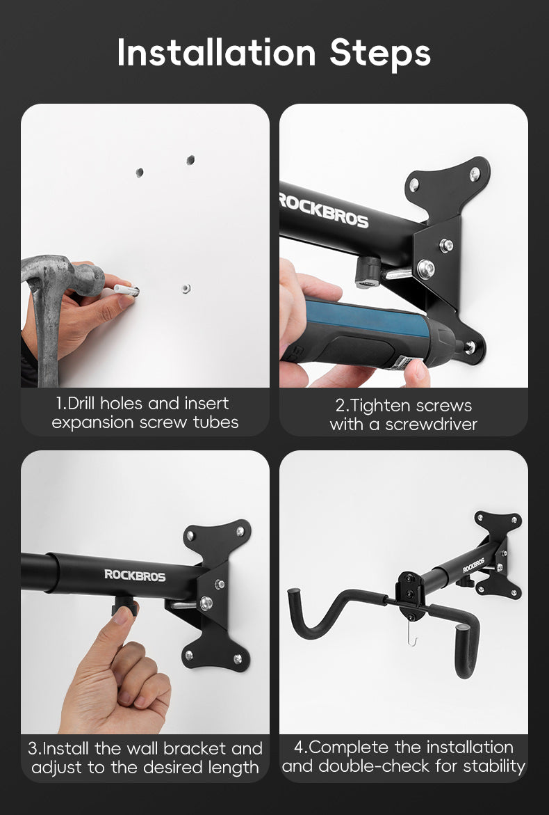 ROCKBROS Bike Stand Wall Mount Parking Rack Bicycle Retractable Storage Hook