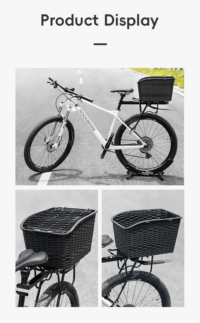 ROCKBROS Rear Shelf Basket Practical Durable Big Capacity Anti-Extrusion Portable Strong Resilience Pet Vegetable Rear Basket Frame Telescopic Cover Commuter Bike MTB
