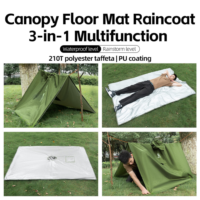 Qunature Camping Hiking 3in1 Raincoat Mat Canopy Raincoat Foldable Waterproof
