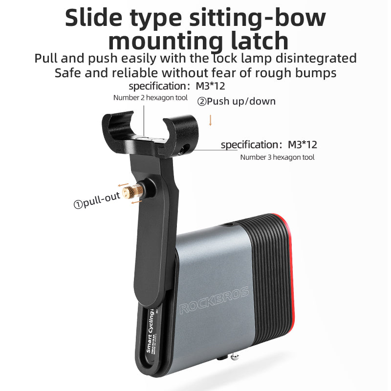 ROCKBROS Smart Bluetooth Bike Lock Light Brake Sensing Saddle Taillight USB-C IPX6 Waterproof