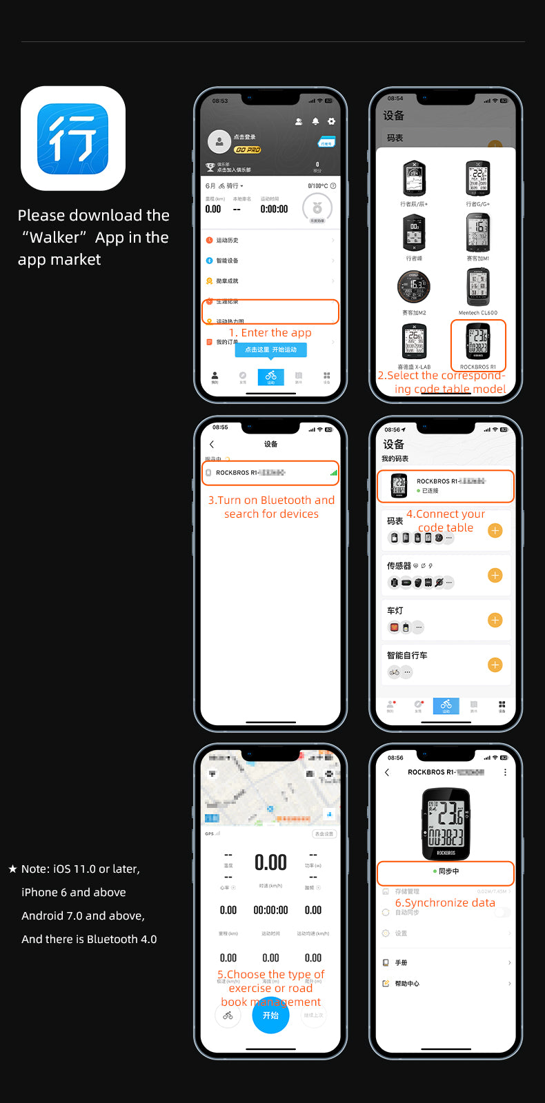 ROCKBROS Bike Cycling GPS Computer Bluetooth Wireless Speedometer IPX7 Waterproof