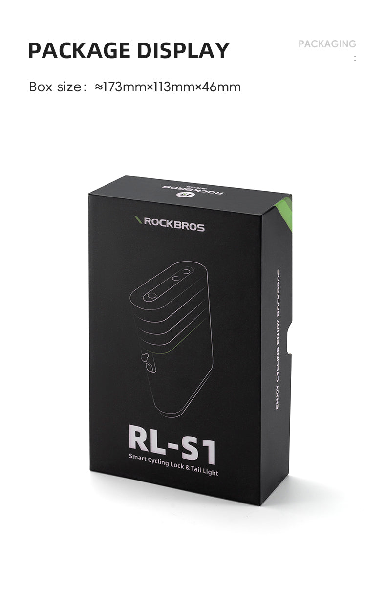 ROCKBROS Smart Bluetooth Bike Lock Light Brake Sensing Saddle Taillight USB-C IPX6 Waterproof