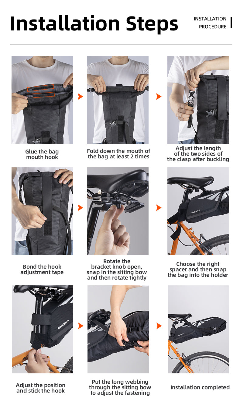 ROCKBROS Bike Saddle Bag Foldable 8L Waterproof Bicycle Seat Bag Tail Bag