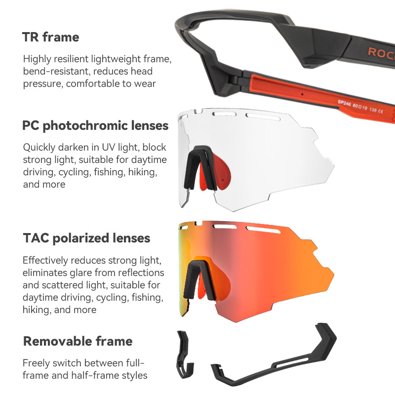 ROCKBROS Bicycle Cycling Sunglasses Polarized 2 Lens Interchangeable