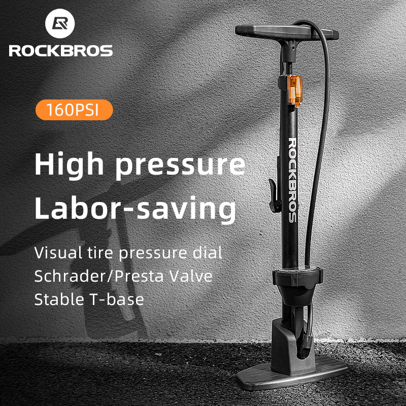ROCKBROS Bicycle Floor Pump with Gauge 160 PSI High Pressure Tyre Inflator Schrader/Presta Valve For Bike Motorcycle Basketball