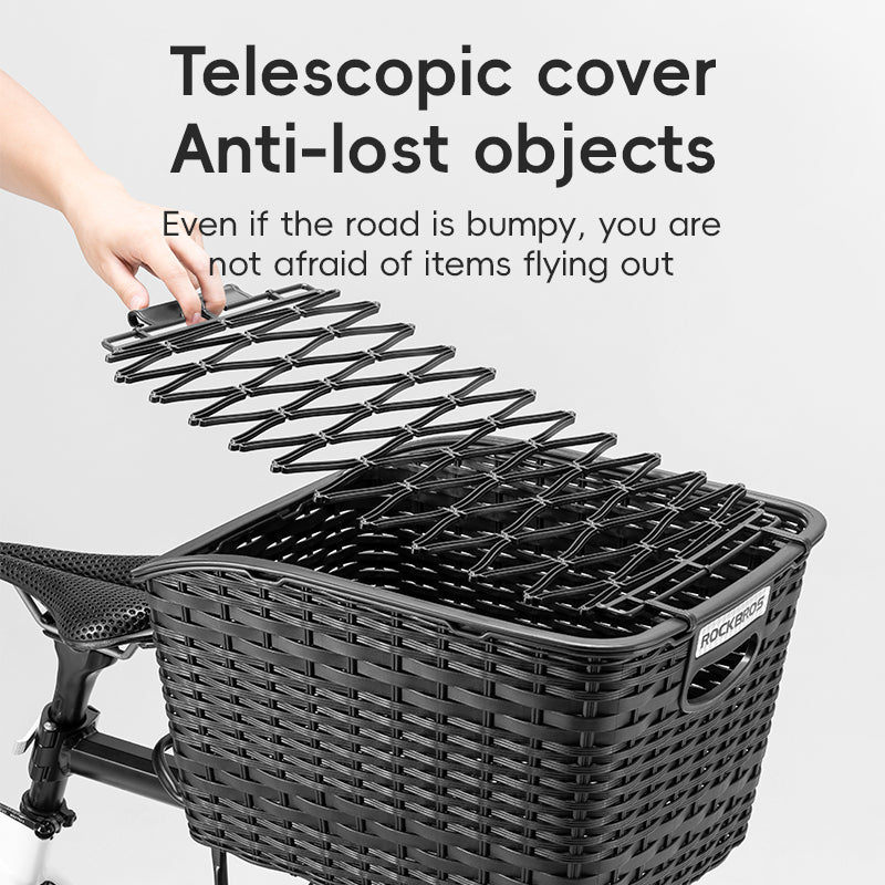 ROCKBROS Rear Shelf Basket Practical Durable Big Capacity Anti-Extrusion Portable Strong Resilience Pet Vegetable Rear Basket Frame Telescopic Cover Commuter Bike MTB