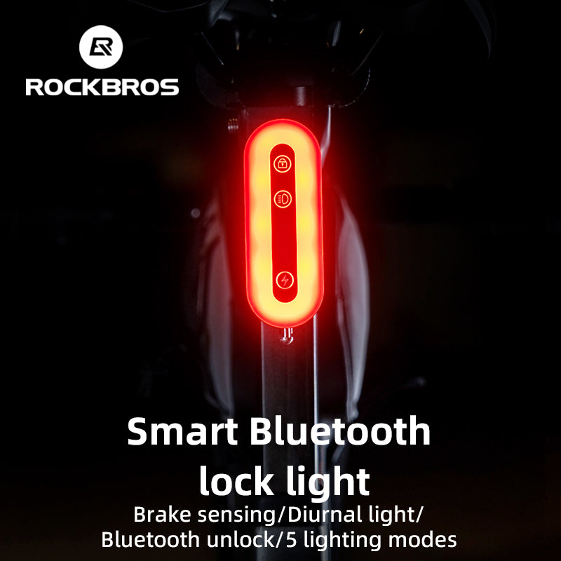ROCKBROS Smart Bluetooth Bike Lock Light Brake Sensing Saddle Taillight USB-C IPX6 Waterproof