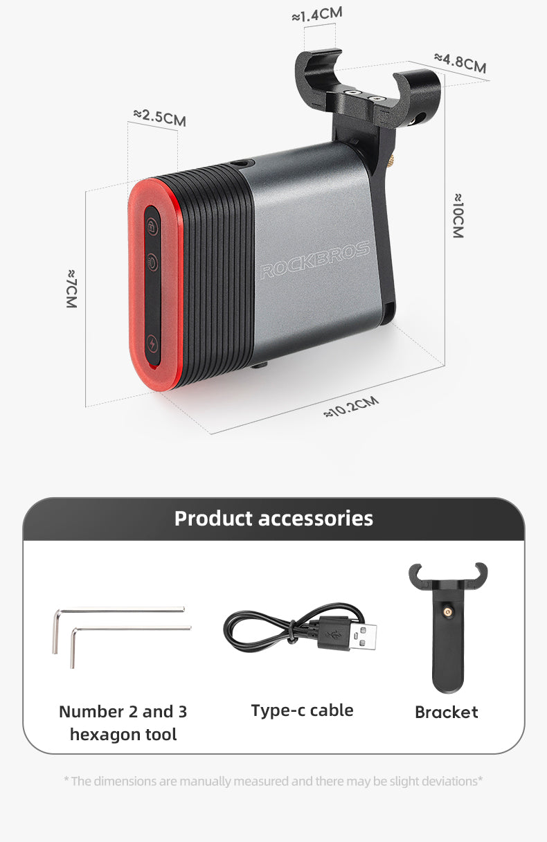 ROCKBROS Smart Bluetooth Bike Lock Light Brake Sensing Saddle Taillight USB-C IPX6 Waterproof